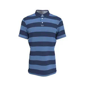 Kaus polo golf motif garis-garis kustom pria, kaus olahraga cepat kering kualitas bagus
