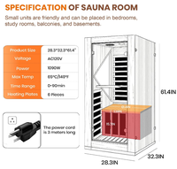 Ruang Sauna Inframerah Jauh Tunggal Modern untuk 1-2 Orang, Perakitan Mudah, Desain Khusus untuk Rumah