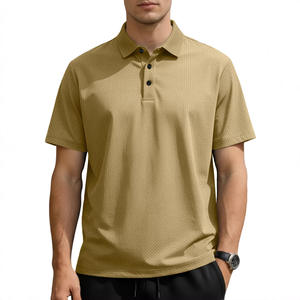 Polo en nylon pour homme Temu, manches courtes, couleur unie kaki, sport d'été, col classique, grande taille, design en maille de soie glacée - Product Image 1