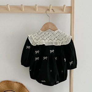 Abbigliamento per Neonati 2026 Nuova Primavera Tutina per Bambine con Fiocco Ricamato Principessa in Cotone Tutine in Pizzo Pagliaccetto a Maniche Lunghe per Bambini - Product Image 3