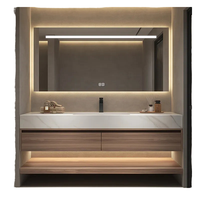Ensemble de meuble-lavabo mural minimaliste italien en pierre frittée sans joint, avec porte en bois massif et construction en contreplaqué