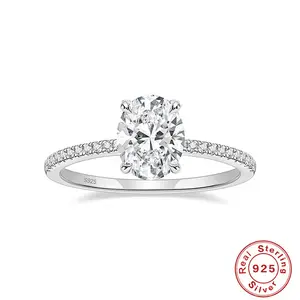 Grosir 925 perak murni perhiasan halus 5A zirkon besar geometris pertunangan cincin pernikahan Set untuk wanita