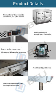 Frigorifero da Cucina Commerciale con <span class=keywords><strong>6</strong></span> <span class=keywords><strong>Cassetti</strong></span> e Ventola di Raffreddamento, Congelatore Sottobanco per Ristorante - Product Image 6