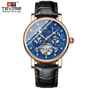 Relojes para Hombre con Esfera Hueca, Modelo 8383D, Forma Tonneau, Correa de Cuero Genuino, Tourbillon Automático Mecánico - Product Image 2