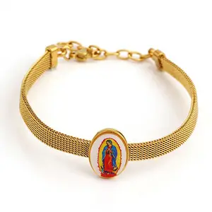 Christian Catholic Church Virgin Mary Mesh Chain 316 Stainless Steel Gold Plated Fashion Jewelry Bangles Bracelets Wholesale