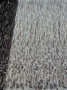 Tela de encaje de lentejuelas bordada FRANCIA floral colorida al por mayor de fábrica con cuentas y perlas para vestidos - Product Image 2