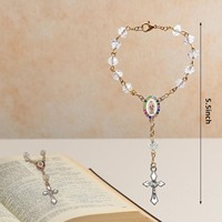Bracelet de prière catholique en acier inoxydable plaqué or avec perles et cristaux, croix miraculeuse, Jésus, pour sac et voiture, cadeau de bénédiction