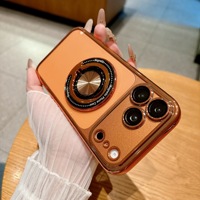 Coques transparentes tendance avec protection d'objectif, étui de téléphone antichute en TPU plaqué, support rotatif à 360° pour iPhone 15, 17 Pro, 14, 18 Pro Max
