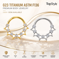 ASTM F136 Chirurgischer Titan-Stern-Quadrat-Zirkon-Clicker-Ring, doppelt verwendbar als Nasen- und Ohrreif für Damen, für den täglichen Gebrauch, Piercing-Schmuck