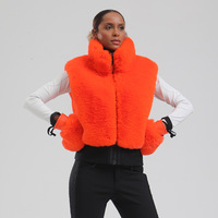 Combinaison de ski d'hiver de style européen américain pour femmes avec fermeture à glissière gilet à fourrure pour la chaleur coupe-vent pour vêtements de ski et de neige