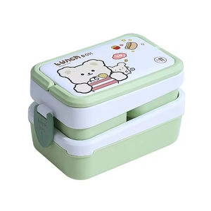 Boîte à lunch en plastique PP pour enfants avec cuillère et fourchettes pour l'école, le camping, le stockage des aliments, boîte bento à 2 étages avec poignée - Product Image 5