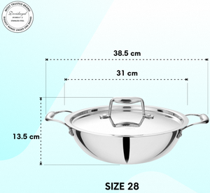 Casserole Triply Kadhai en acier inoxydable 304 de 28 cm, multicouche, conçue pour une meilleure rétention de la chaleur, construction durable - Product Image 6