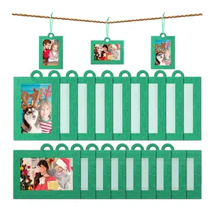 Ornamento de foto de árbol de Navidad, marco de fotos colgante de fieltro Mini Rectangular verde, 20 piezas