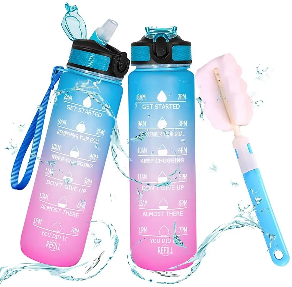 1L/32Oz Wasserspender 3 En 1 Strohfilter Fitnessstudio Fitness Sport Bpa-frei Tritran Motivations-Wasserflasche mit individuellem Logo