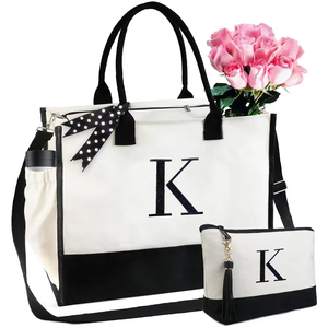 Custom Personalized Initial Canvas Tote Beach <strong>Bag</strong> Jute Cosmetic Pouch Set Fashion Canvas Jute <strong>Bag</strong> - Product Image 3