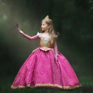 Europäische und amerikanische Mädchen Prinzessin Kleid Kinder Halloween Dornröschen Aurora Cosplay Kostüm mit Accessoires