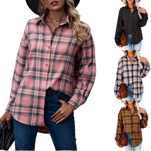 Chemise à carreaux décontractée pour <span class=keywords><strong>femme</strong></span> 2026, col rabattu, simple boutonnage, manches longues, <span class=keywords><strong>en</strong></span> <span class=keywords><strong>lin</strong></span> respirant et confortable - Product Image 5
