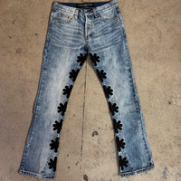Streetwear Pantalon en PU avec Broderie Patch Personnalisé Jeans Évasés Vintage Pantalon en Denim pour Hommes