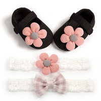 Chaussures pour bébé fille de 0 à 1 an, chaussures de princesse pour tout-petits, chaussures de bébé à fleurs et bandeau assorti