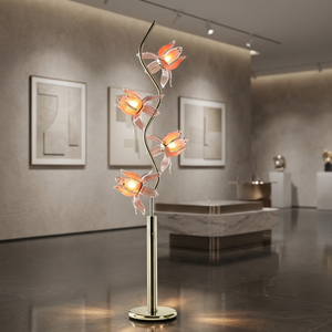 Unique Curved Stem Lotus Flower <b>Floor</b> <b>Lamp</b>, <b>Pink</b> Acrylic Glowing Petals Standing <b>Lamp</b> for High-end Interior - Product Image 3