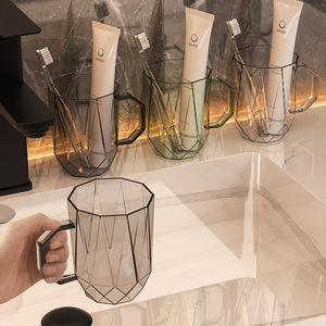 Gobelet à brosse à dents géométrique translucide noir, support simple, gobelet de salle de bain pour usage quotidien - Product Image 4