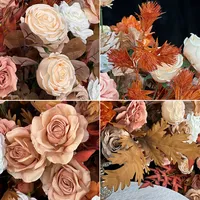 Lujoso Arreglo Floral Personalizable de Rosas de Seda Marrones y Blancas para Decoración de Arco de Boda, Banquete, Sofá, Mesa y Bola de Flores