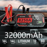Penguat baterai mobil portabel 12V 8250A 20000mAh kemasan Starter lompat 1000A 45W kabel Jumper untuk mesin Diesel Gas 12L 10L
