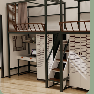 Современная металлическая Регулируемая двухъярусная кровать в стиле лофт с Полноразмерным каркасом Складная и экологически чистая для гостиной - Product Image 2