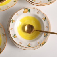 Service de vaisselle en céramique jaune, vaisselle de table, motif citron, assiettes en céramique, vaisselle de restaurant