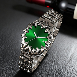 Montre pour homme de style punk vintage, cadran rouge avec lunette flamboyante unique, montre-bracelet décontractée et élégante pour cadeau - Product Image 3