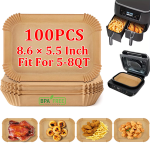 Papier sulfurisé rectangulaire personnalisé pour friteuse à air, 100 pièces, double face, résistant à l'huile, compatible alimentaire, imperméable et compatible four - Product Image 1