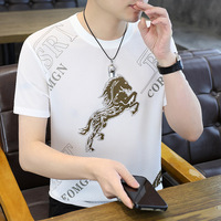 T-shirt graphique personnalisé unisexe de haute qualité en coton, décontracté, tendance, avec strass, pour hommes