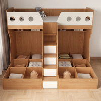 Lit superposé personnalisé en bois massif pour enfants avec armoire et bureau intégrés, et dressing intégré
