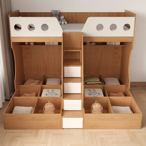 Lit superposé personnalisé en bois massif pour enfants avec <span class=keywords><strong>armoire</strong></span> et bureau intégrés, et dressing intégré - Product Image 4