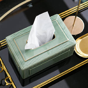 Boîtes à mouchoirs en céramique pour salle de bain, porte-serviettes de bureau en <span class=keywords><strong>porcelaine</strong></span> pour salon, porte-<span class=keywords><strong>papier</strong></span> hygiénique, cendrier avec couvercle, assiettes à fruits vertes - Product Image 4