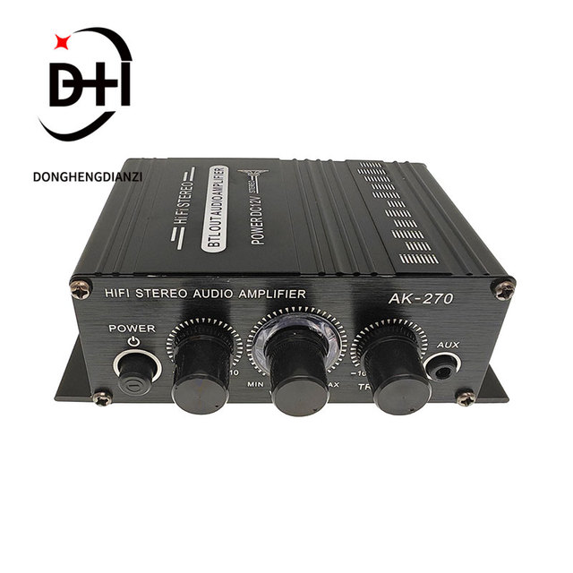 AK270 12V Mini Audio Amplifiers for Car Digital Sound Amplifier for Home Car Channel 2.0 Power AMP Support Treble Bass AUX Input