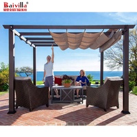 Pérgola Bioclimática de Aluminio de Diseño Moderno, Gazebo para Jardín, Material de PVC para Exteriores, Marco de WPC, Resistente a la Lluvia, Presión Natural