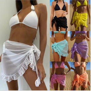 Paréo de plage en mousseline de soie colorée couleur unie sarong Tropical Falbala Trap - Product Image 2