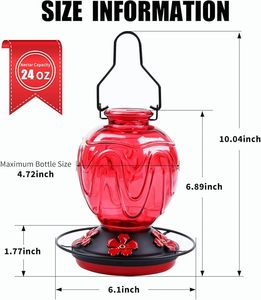 Alimentatore per Nettare di Colibrì in Vetro da 24 Oz da Appendere per Esterni con Posatoio, 5 Porte di Alimentazione a Fiore, Base Antigoccia e Gancio - Product Image 2