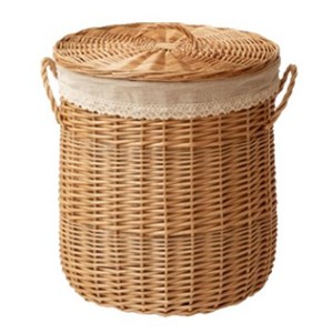 Custom <strong>Wicker</strong> Covered Modern Circle <strong>Laundry</strong> <strong>Basket</strong> Handmade Double Handle Storage Bin Guesthouse Bathroom Clothes Organizer - Product Image 5