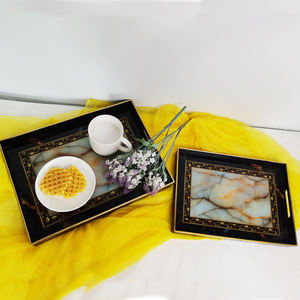 Table basse créative verre Extra Large métal marbre mélamine Communion Ware saint grand plateau de service de <span class=keywords><strong>fleurs</strong></span> blanches avec poignées - Product Image 4