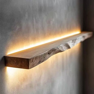 Rustic Wooden Wall <strong>Shelve</strong> Extra <strong>Deep</strong> and Thicker Floating Wood Mounted Storage for Living Room Kitchen Farmhouse-Brown LED - Product Image 3