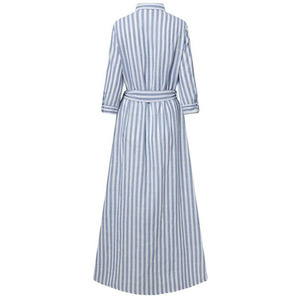 Abito Chemisier Lungo a Righe da Donna Taglie Forti, Collezione Moda Primavera <span class=keywords><strong>2023</strong></span>, con Colletto Revers e Bottoni, Manica Lunga Stile Casual Elegante - Product Image 5