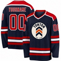 Maillot de hockey sur glace personnalisé avec logo, noir, manches longues, coupe ample, col en V, imprimé nom et numéro, streetwear pour hommes