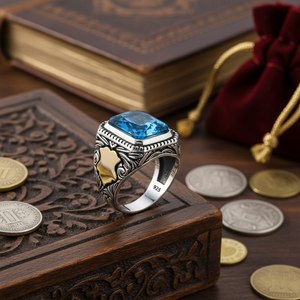 Blue Topaz Stone 925 Sterling Silver Luxury <b>Men</b> <b>Ring</b> Accessories Gift <b>for</b> <b>Man</b> Art Design Ethnic Turkish <b>Ring</b> <b>for</b> <b>Men</b> Trendy - Product Image 3