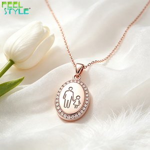 Collana con Ciondolo Ovale <span class=keywords><strong>in</strong></span> Acciaio Inossidabile '<span class=keywords><strong>Padre</strong></span> e <span class=keywords><strong>Figlio</strong></span> Mano nella Mano', Finitura Liscia, Regalo per la Festa del Papà - Product Image 5