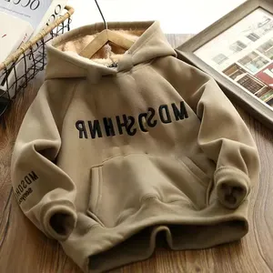 Boys kalın nakış Hoodie yeni mektup Chinell işlemeli özel Logo çocuk erkek polar kapüşonlu kazak hoddie satılık