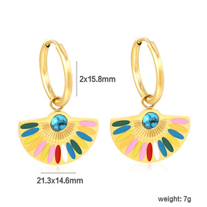 Pendientes de Aro Geométricos en Forma de Abanico con Incrustaciones de Turquesa Colorida, Aleación de Zinc, Joyería para Fiestas - Product Image 2