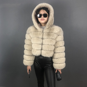 Manteaux <span class=keywords><strong>Femme</strong></span> en Fourrure Véritable, Veste en Fourrure de Renard Naturelle à <span class=keywords><strong>Capuche</strong></span> Amovible, Personnalisation et Vente en Gros - Product Image 4