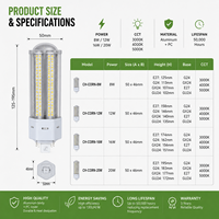 Ampoule LED Corn 8W-20W, Culot E27 G24 GX24 GU24, AC100-277V, 120LM/W, Haute Luminosité, pour Éclairage Commercial et d'Entrepôt